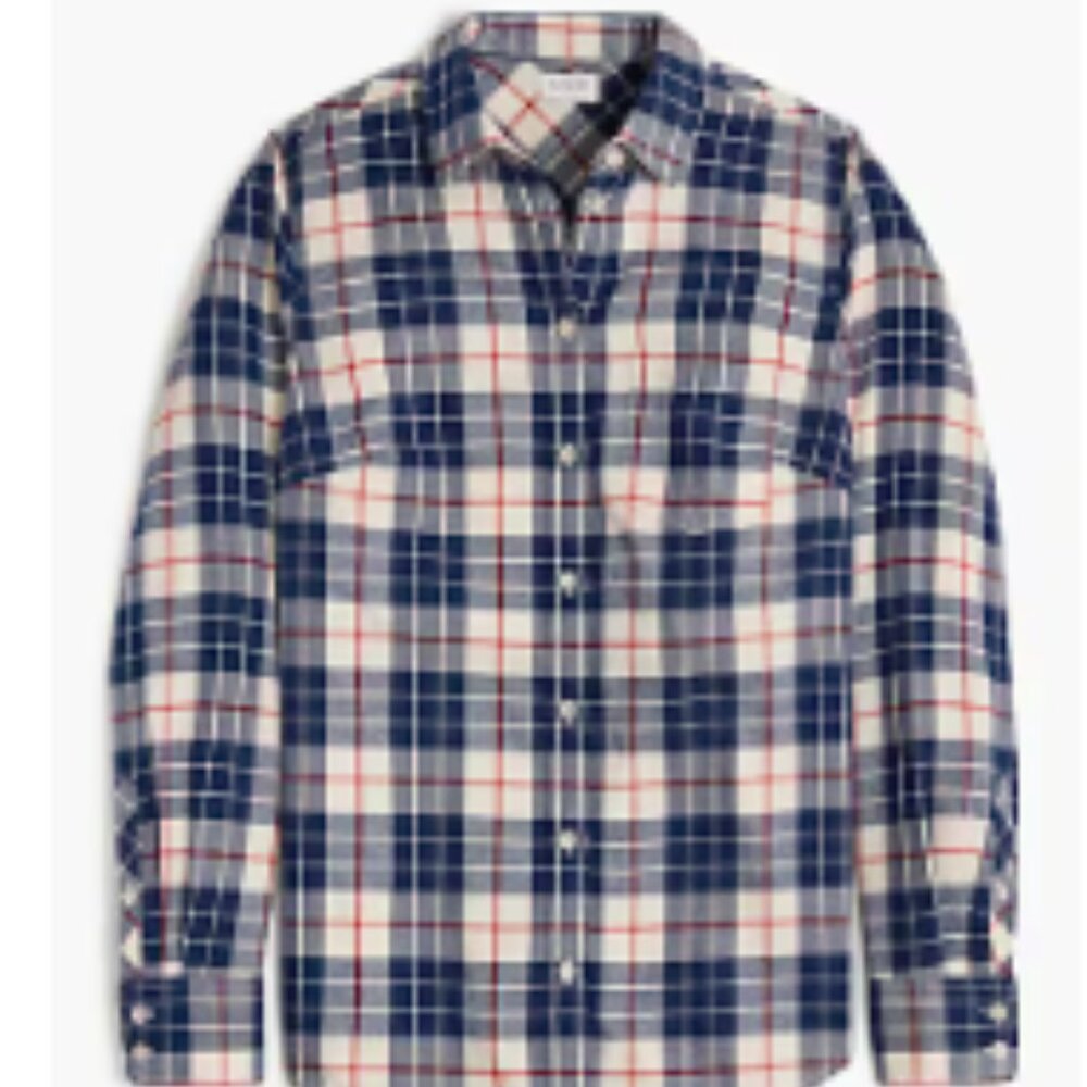 J. Crew Factory Plaid Flannel Shirt in Natural Antique Navy, size Medium